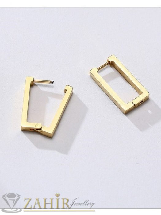 Дамски бижута - Ефектни геометрични обеци от медицинска стомана 2 на 1 см, широки 0,3 см английско закопчаване, златно покритие - O2928